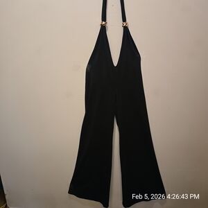 SHEIN Black Halter Jumpsuit with Gold Accents